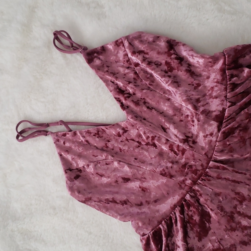 Rose pink velvet romper